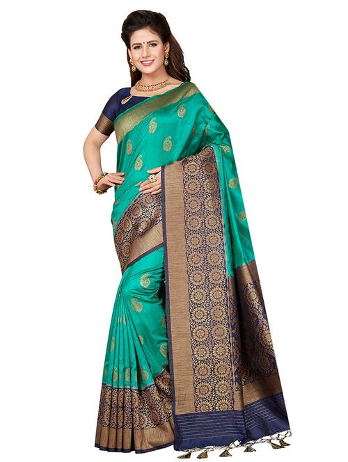 contrast zari border woven saree with blouse - 16256606 - Standard Image - 1