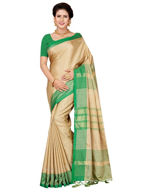 contrast zari border woven saree with blouse - 16256607 - Standard Image - 1