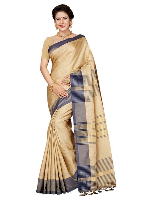 contrast zari border woven saree with blouse - 16256608 - Standard Image - 1