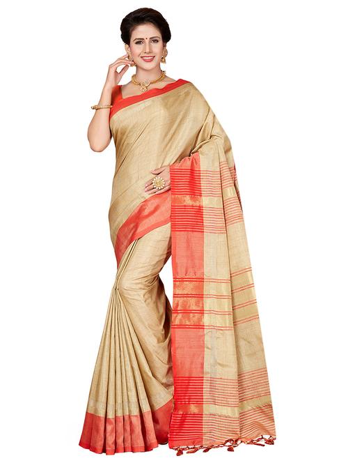 contrast zari border woven saree with blouse - 16256609 - Standard Image - 1