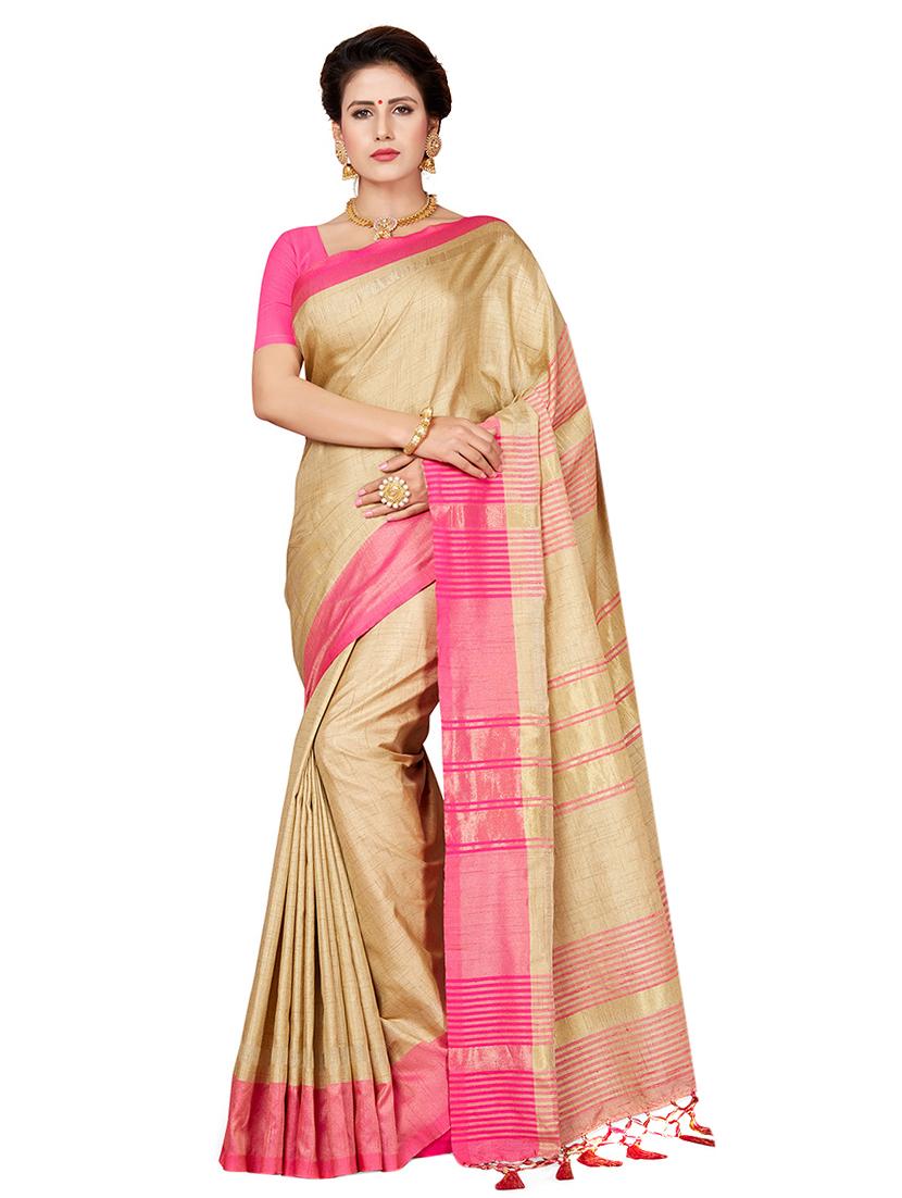 contrast zari border woven saree with blouse - 16256610 - Zoom Image - 1
