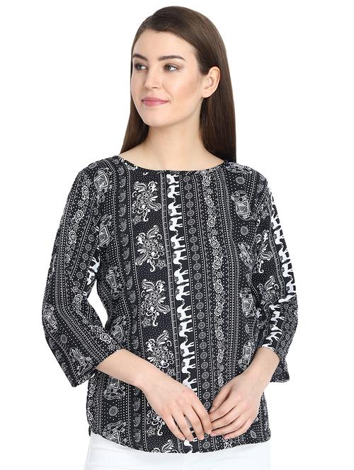 block prints round neck top - 16257179 - Very Small Image - 1