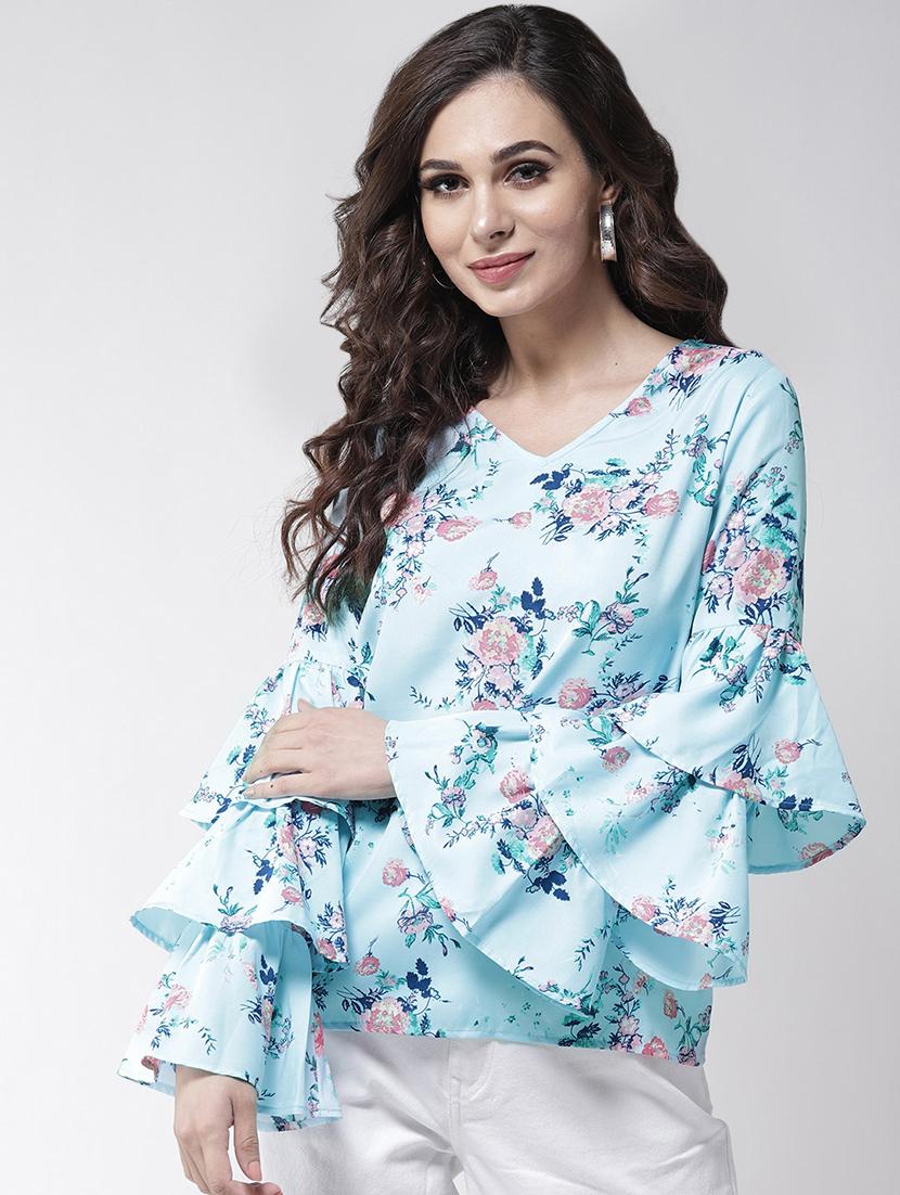 layered bell sleeved floral top - 16258318 - Zoom Image - 1