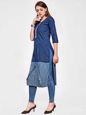 contrast straight kurta - 16258328 - Standard Image - 2