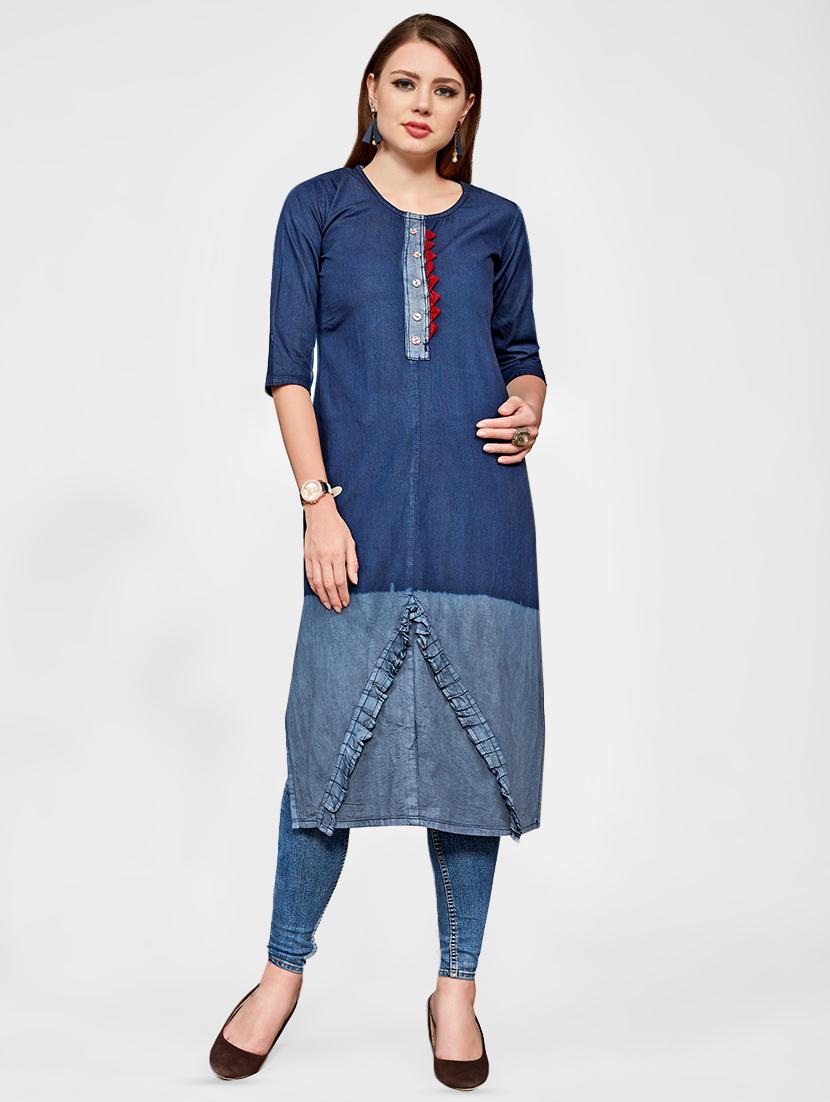 contrast straight kurta - 16258328 - Zoom Image - 1