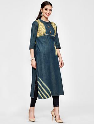 denim straight kurta - 16258329 - Standard Image - 2