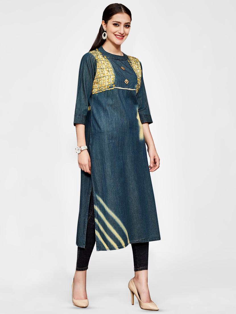 denim straight kurta - 16258329 - Zoom Image - 2