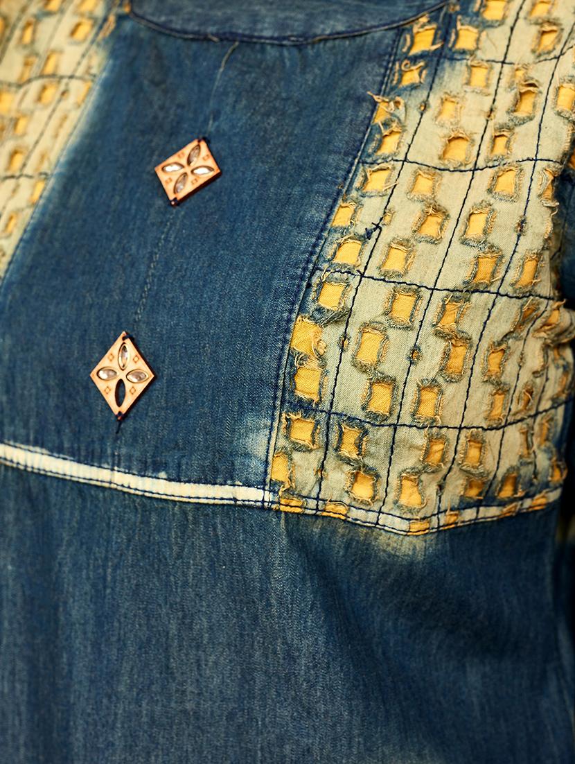 denim straight kurta - 16258329 - Zoom Image - 4