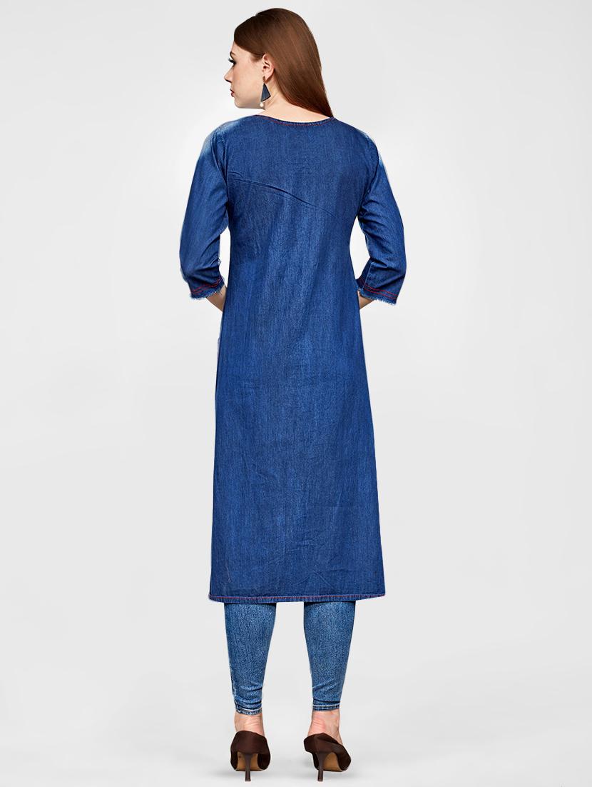 solid straight kurta with tassels - 16258330 - Zoom Image - 3