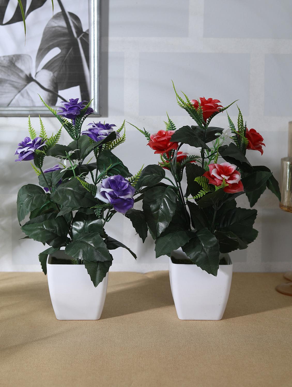 foliyaj combo of 2 artificial plants with purple and red roses - 16258785 - Zoom Image - 1