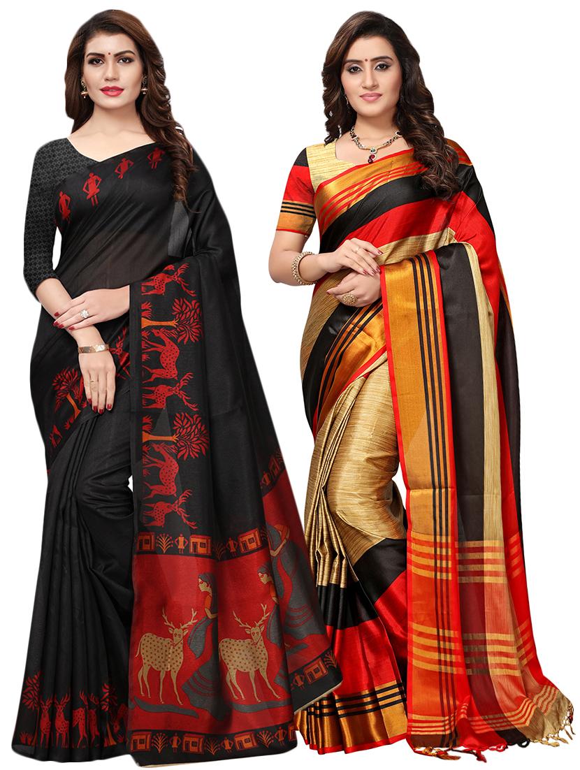 multi color saree combo (set of 2) with blouse - 16258798 - Zoom Image - 1