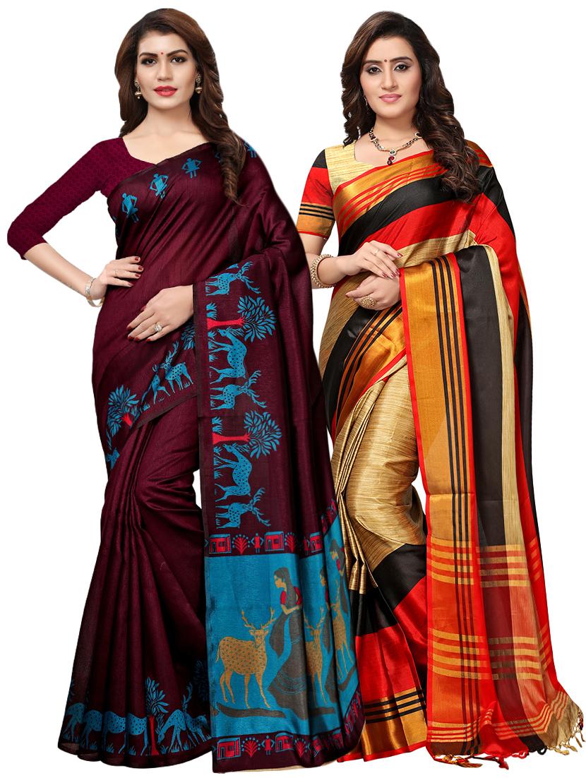multi color saree combo (set of 2) with blouse - 16258799 - Zoom Image - 1