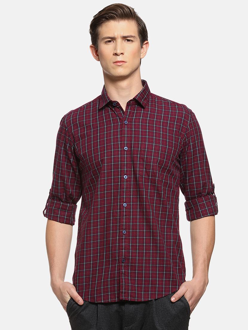 maroon checkered casual shirt - 16258923 - Zoom Image - 1