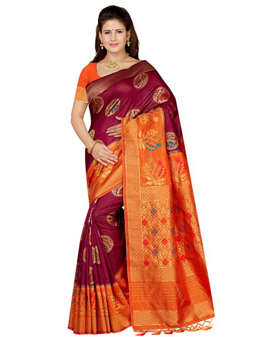 contrast zari border woven saree with blouse - 16258961 - Standard Image - 1