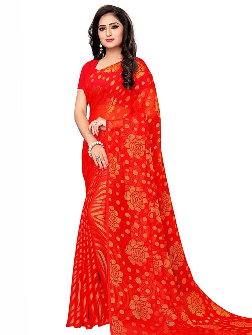 floral brasso printed saree with blouse - 16259118 - Standard Image - 1