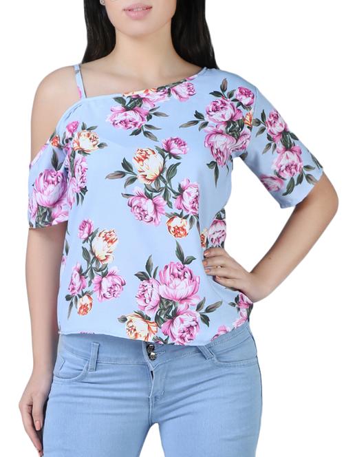 single cold shoulder floral top - 16259507 - Standard Image - 1