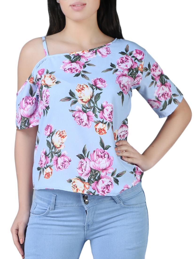 single cold shoulder floral top - 16259507 - Zoom Image - 1