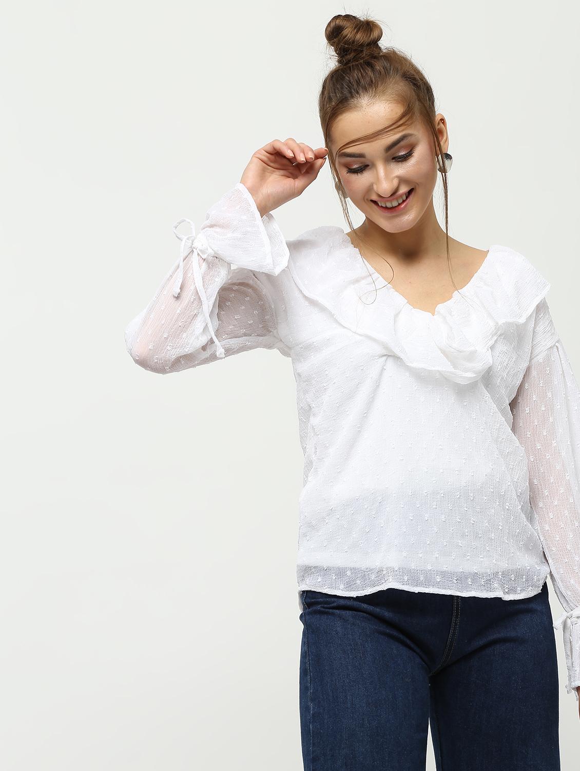 ruffle detail dobby top - 16259846 - Zoom Image - 1