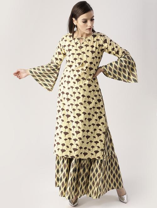 Printed straight kurta skirt set - 16261463 - Very Small Image - 1