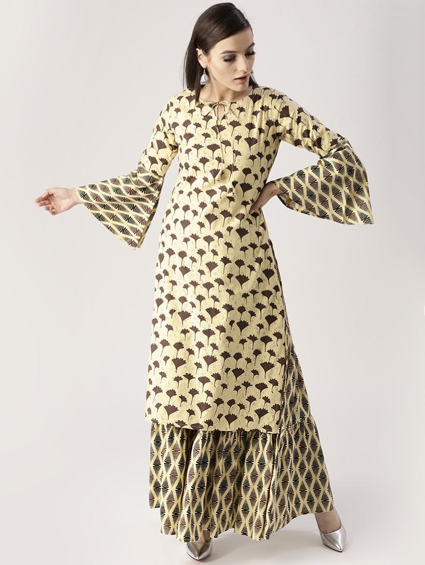 Printed straight kurta skirt set - 16261463 - Zoom Image - 1