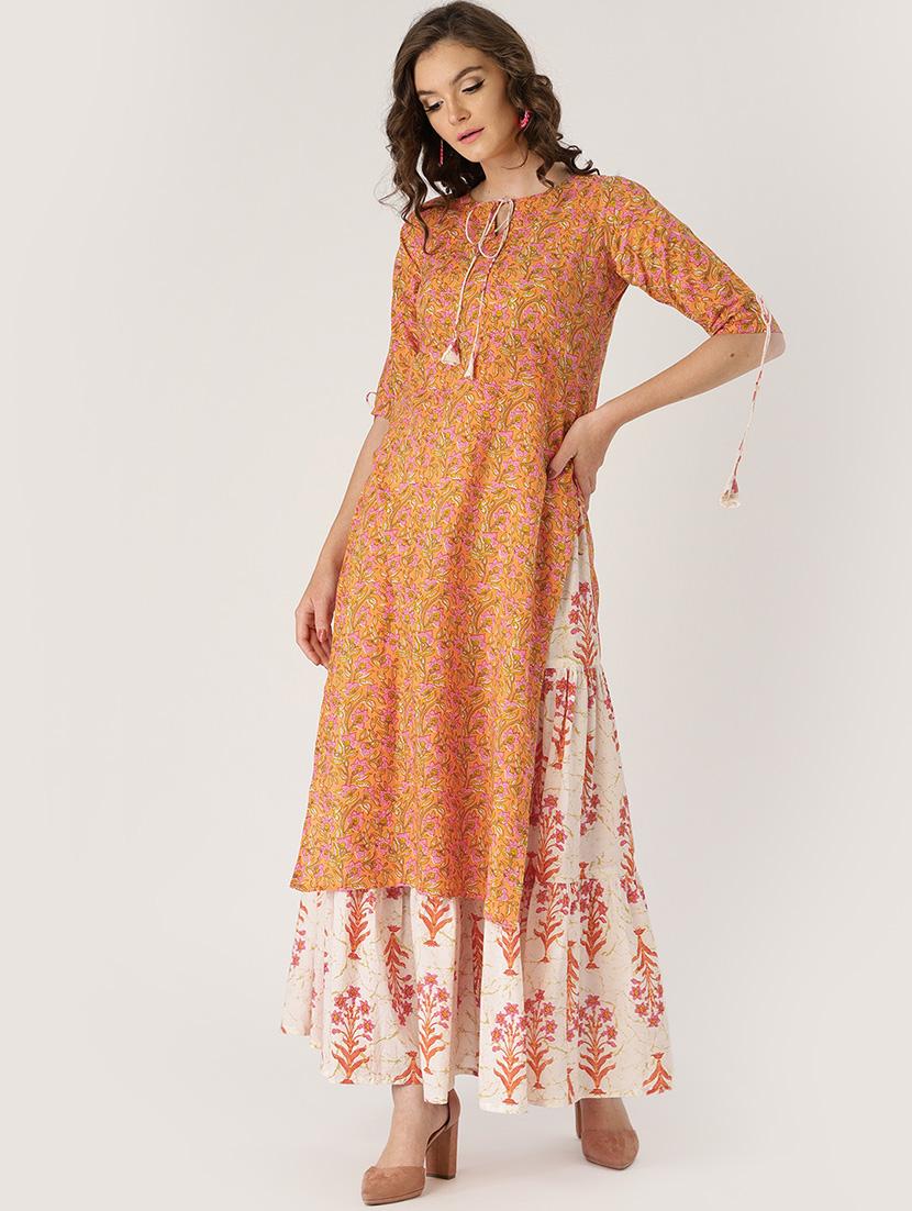 Printed straight kurta skirt set - 16261465 - Zoom Image - 1