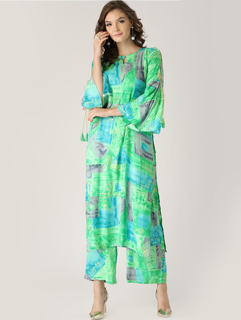 Printed straight kurta palazzo set - 16261470 - Zoom Image - 1