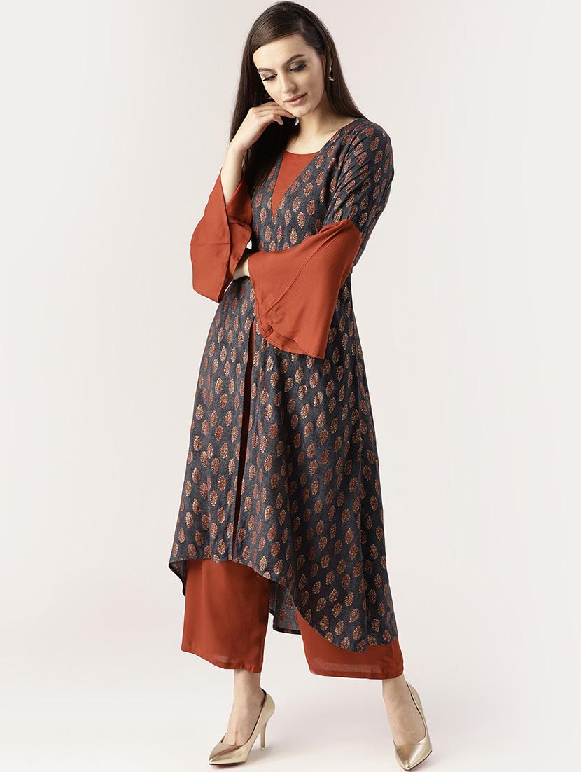 Printed a-line kurta palazzo set - 16261471 - Zoom Image - 1
