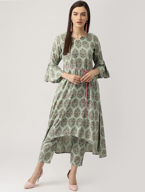Printed High low kurta palazzo - 16261472 - Standard Image - 1