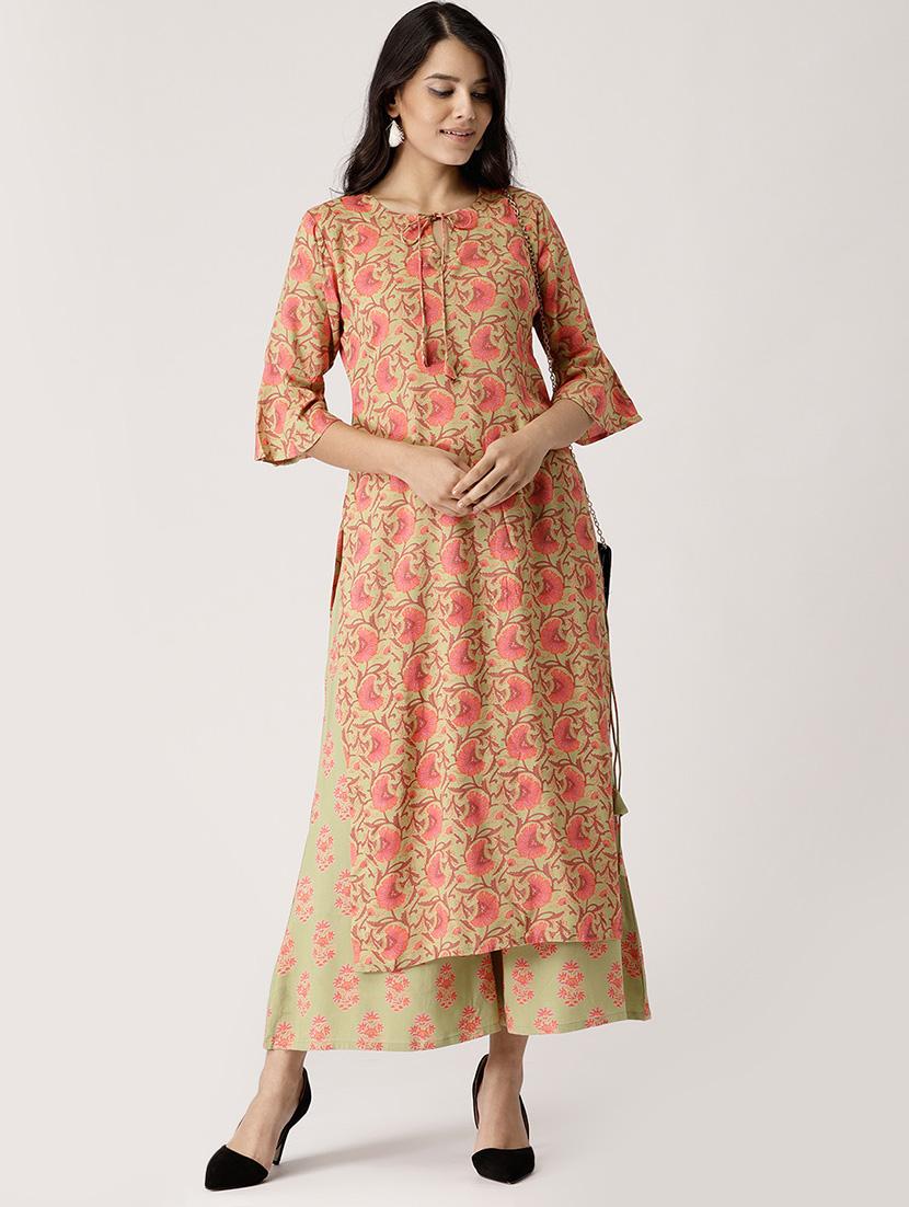 floral straight kurta palazzo set - 16261473 - Zoom Image - 1