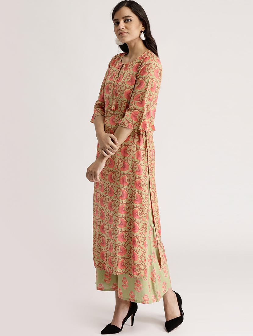 floral straight kurta palazzo set - 16261473 - Zoom Image - 2