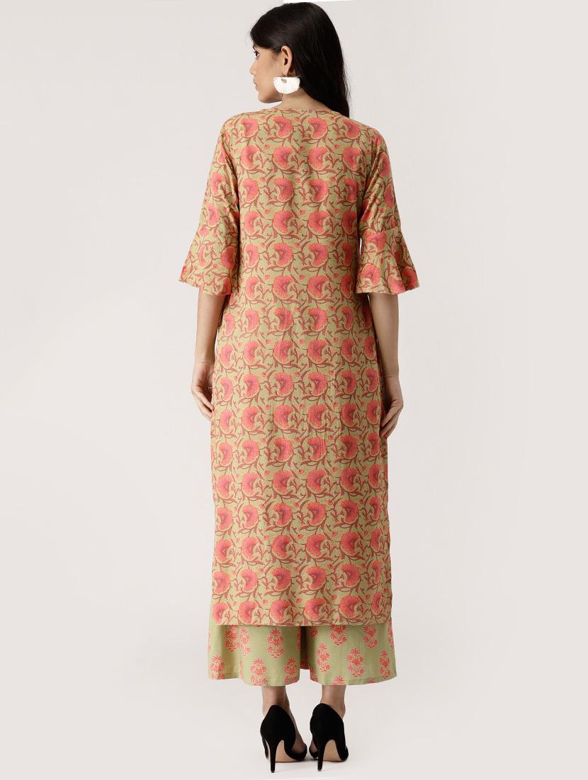 floral straight kurta palazzo set - 16261473 - Zoom Image - 3