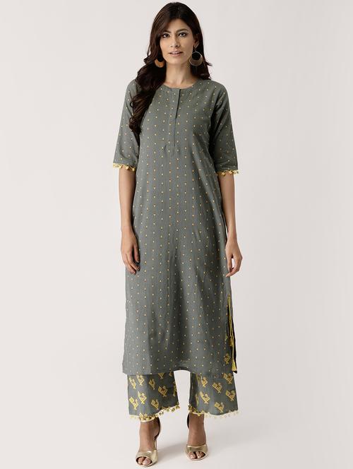 printed straight kurta palazzo set - 16261474 - Standard Image - 1