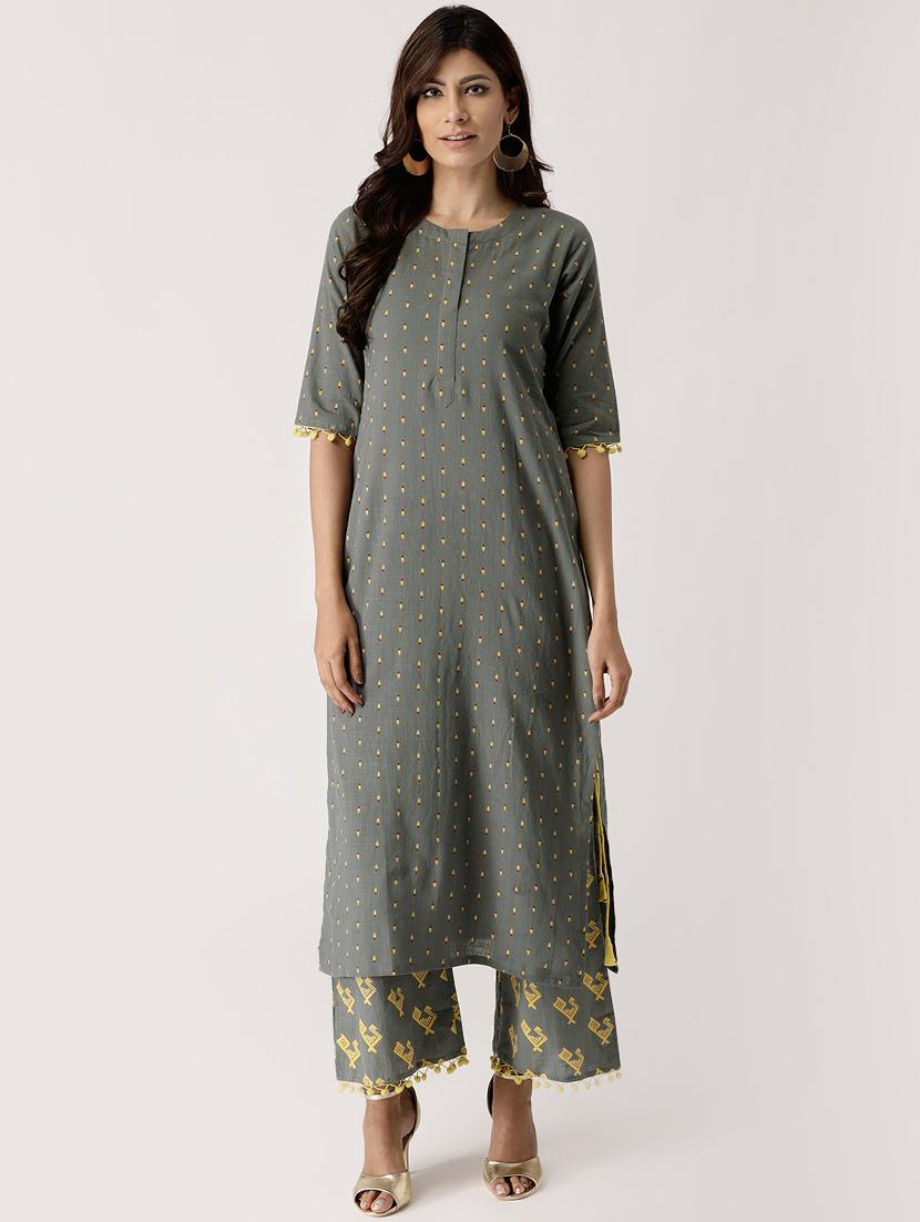 Printed straight kurta palazzo set - 16261474 - Zoom Image - 1