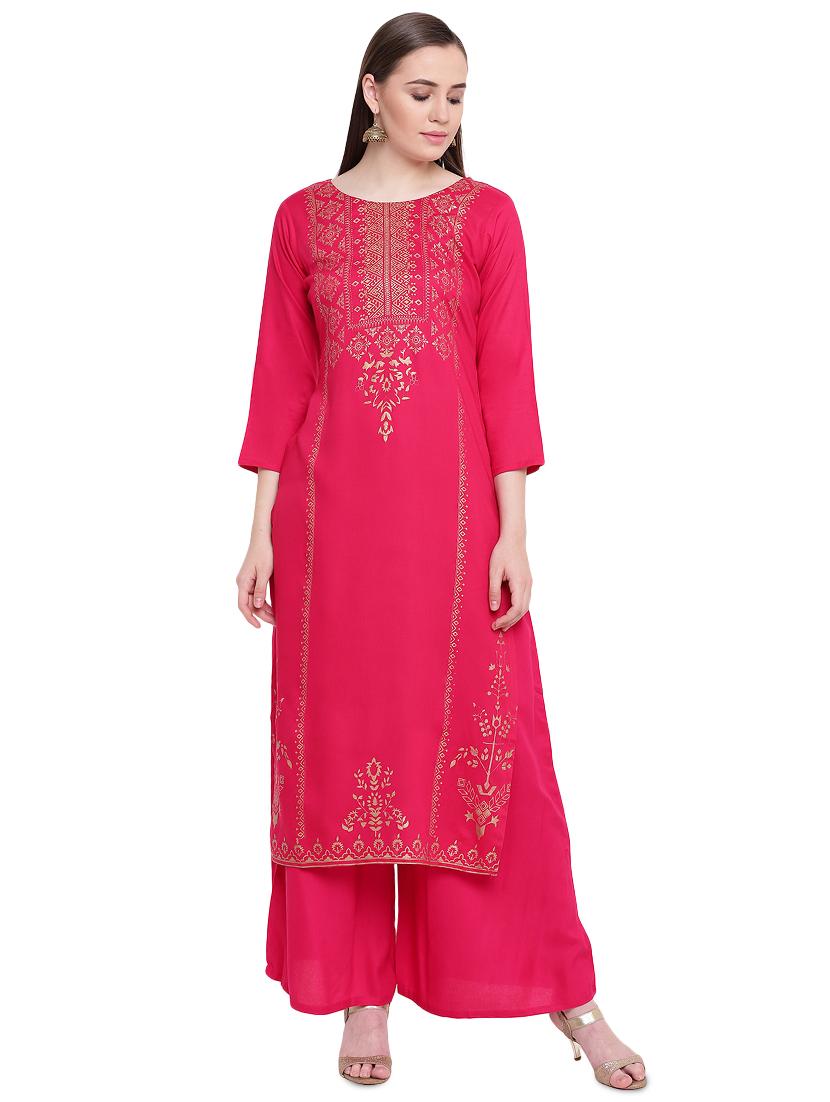 foil printed straight kurta - 16261795 - Zoom Image - 1