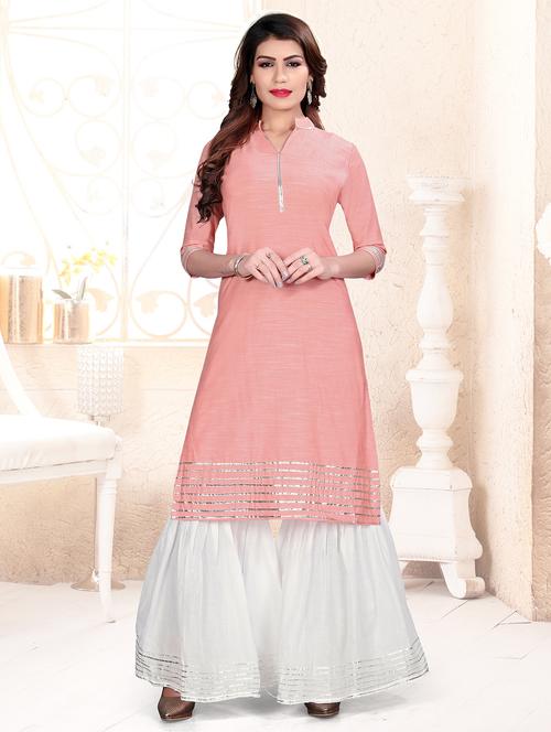 gota lace kurta with sharara set - 16262337 - Standard Image - 1