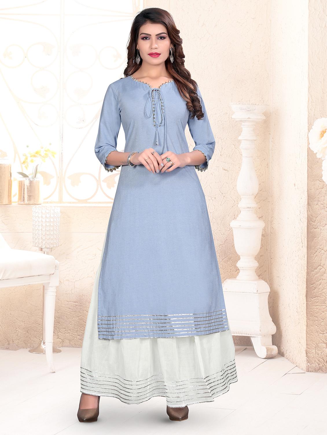 gota lace kurta with skirt set - 16262338 - Zoom Image - 1