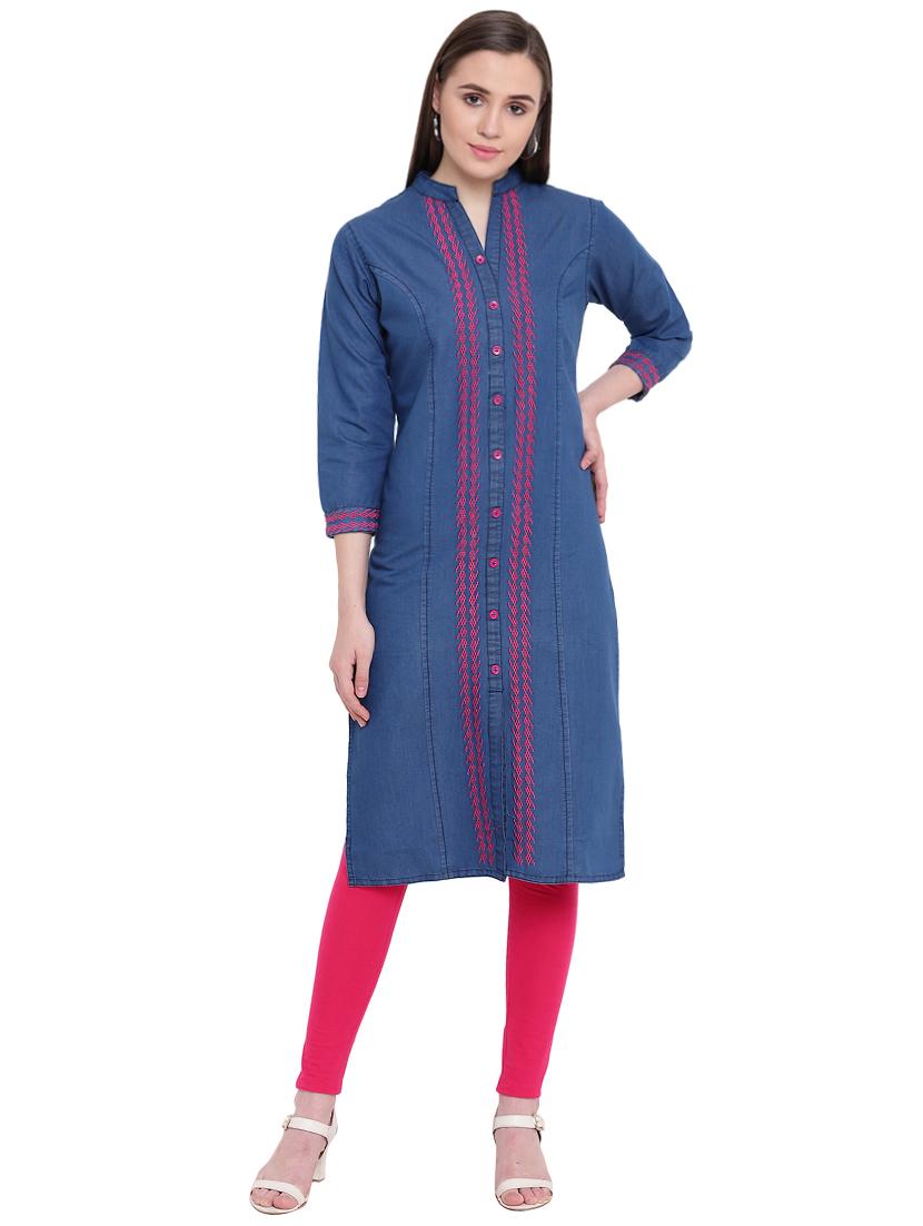 embroidered straight kurta - 16262340 - Zoom Image - 1