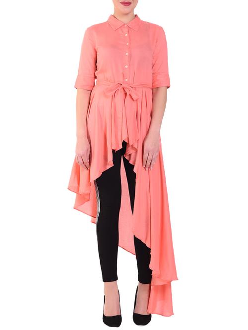tie knot button up asymmetric tunic - 16262408 - Standard Image - 1