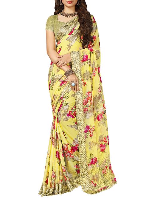 floral printed saree with blouse - 16262688 - Standard Image - 1
