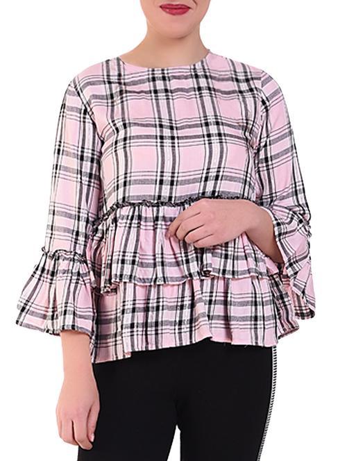 ruffle detail checkered top - 16262729 - Standard Image - 1