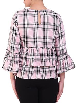ruffle detail checkered top - 16262729 - Standard Image - 2