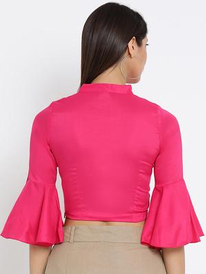 lapel neck bell sleeved crop top - 16262819 - Standard Image - 3