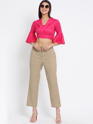 lapel neck bell sleeved crop top - 16262819 - Standard Image - 4