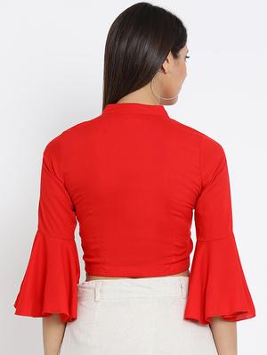 v neck belle sleeved crop top - 16262820 - Standard Image - 3