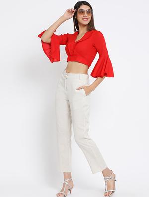 v neck belle sleeved crop top - 16262820 - Standard Image - 4