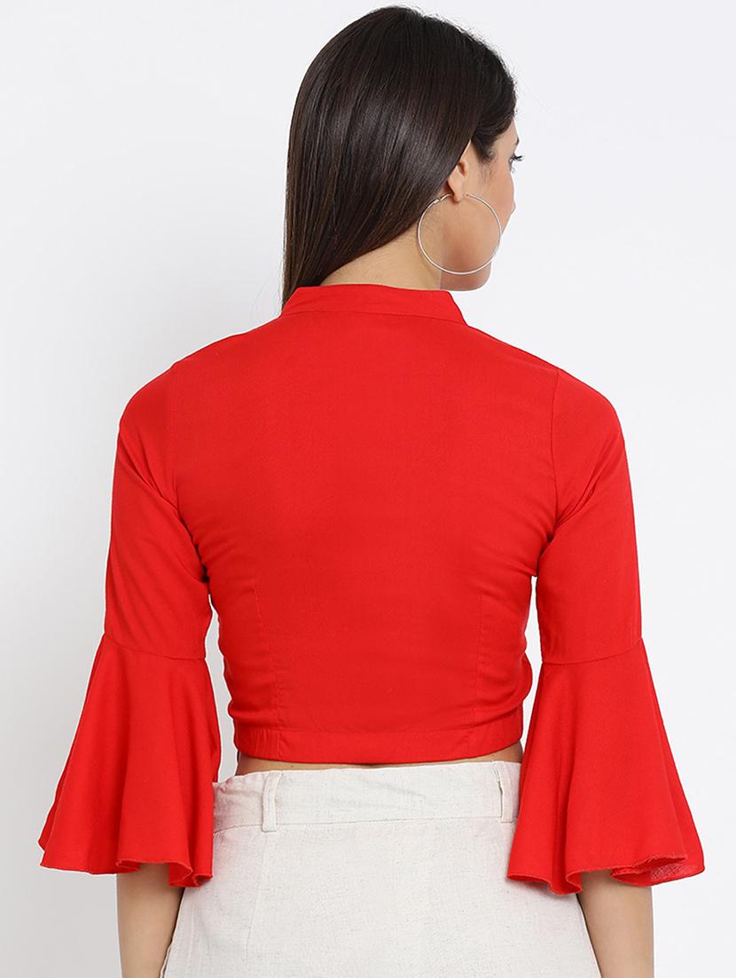 v neck belle sleeved crop top - 16262820 - Zoom Image - 3