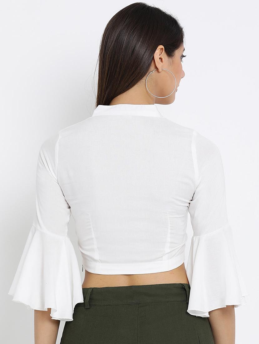 v neck belle sleeved crop top - 16262821 - Zoom Image - 3