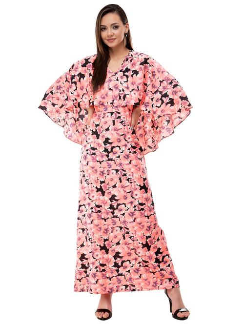 floral high low cape dress - 16263176 - Standard Image - 1