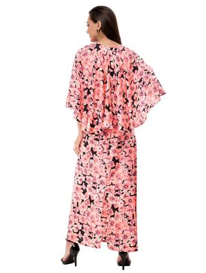 floral high low cape dress - 16263176 - Standard Image - 3