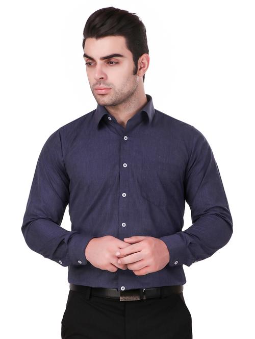 navy blue solid formal shirt - 16263234 - Standard Image - 1